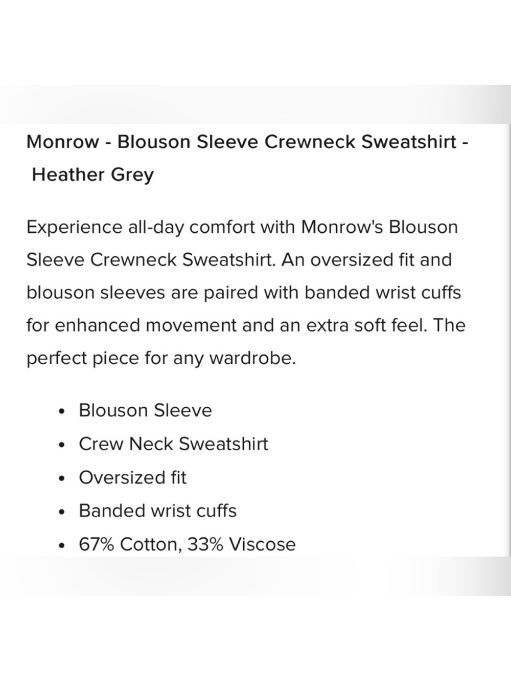Monrow Blouson Sleeve Crewneck Sweatshirt Heather Grey Medium Casual Comfy Cozy - Picture 11 of 11